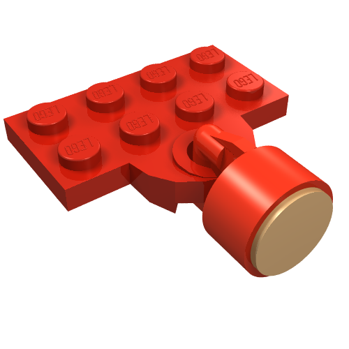 Rendu LDraw de Plaque spéciale 2 x 4 avec Train Coupler Open avec Magnet Long Cylinder Red, couleur indicative