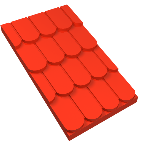 Rendu LDraw de Fabuland, support de toit avec toit rouge brique inclinée sans cheminée (Fabuland, Roof Support with Red Roof Slope without Chimney Hole), couleur indicative