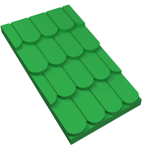 Rendu LDraw de Fabuland, support de toit avec toit vert brique inclinée sans cheminée (Fabuland, Roof Support with Green Roof Slope without Chimney Hole), couleur indicative