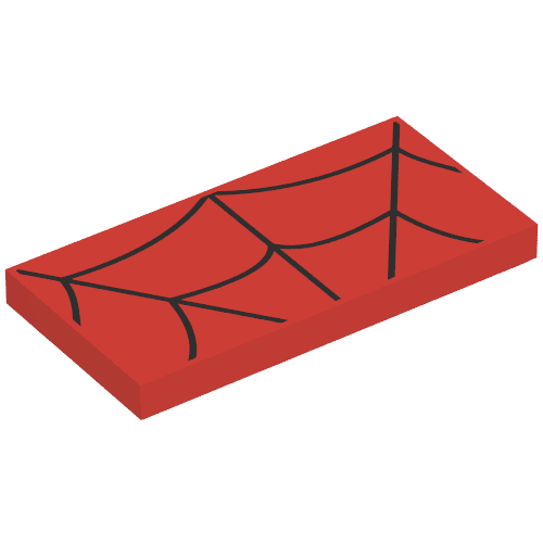Rendu LDraw de Tuile 2 x 4 avec motif imprimé en toile noire (spiderman) (Tile 2 x 4 with Black Web Print (Spiderman)), couleur indicative