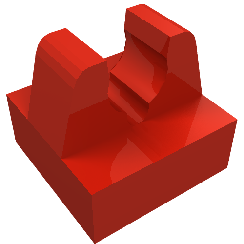 Rendu LDraw de Tuile Spécial 1 x 1 avec attache avec embouts arrondis et coupe centrale (Tile Special 1 x 1 with Clip with Rounded Tips and Center Cut), couleur indicative