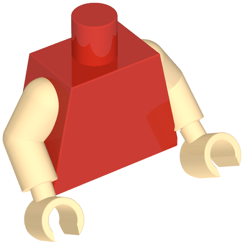 Rendu LDraw de Torse, débardeur avec épaules noires, crête de Poudlard / motif imprimé 'POTTER', bras et mains nougat clair (Torso, Tank Top with Black Shoulders, Hogwarts Crest / 'POTTER' Print, Light Nougat Arms and Hands), couleur indicative