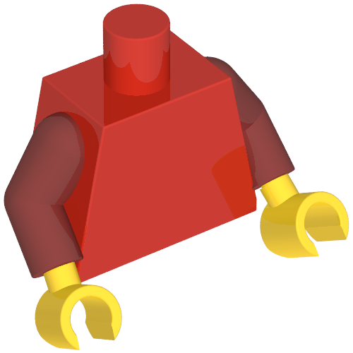 Rendu LDraw de torse, Dark Red Arms, Yellow Hands [Plain], couleur indicative