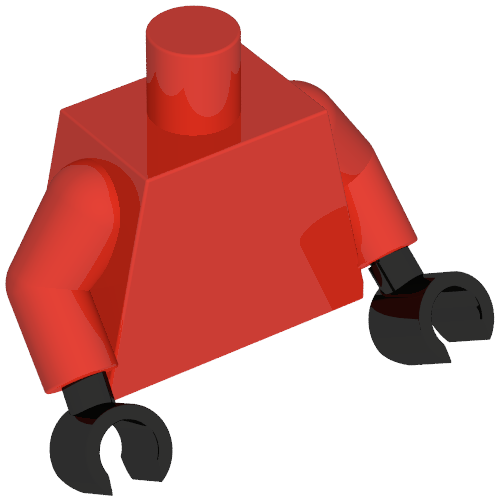 Rendu LDraw de torse, Red Arms, Black Hands [Plain], couleur indicative