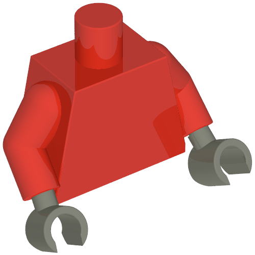 Rendu LDraw de torse, Red Arms, Dark Gray Hands [Plain], couleur indicative