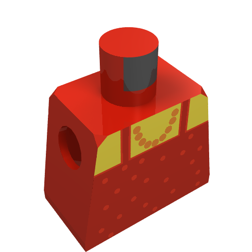 Rendu LDraw de Torse de minifigurine avec motif imprimé T-chemise et Collier (Minifig Torso with Spotted Singlet and Necklace Print), couleur indicative