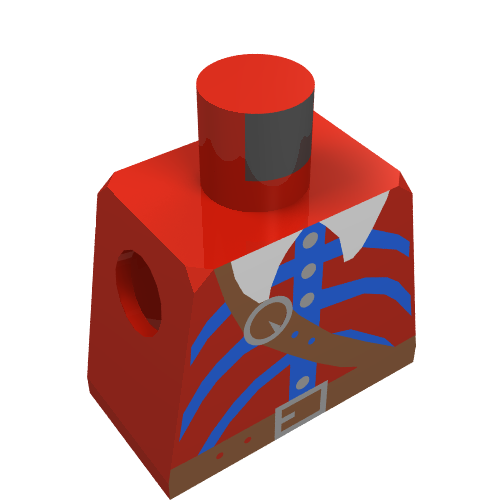 Rendu LDraw de Torse de minifigurine avec chemise rayée et motif imprimé boutons argentés (Minifig Torso with Striped Shirt and Silver Buttons Print), couleur indicative