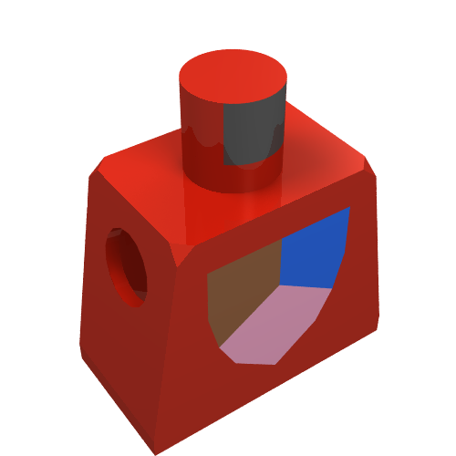 Rendu LDraw de Torse de minifigurine avec Bouclier Tricolore Grand motif imprimé Château, LEGOLAND Château, Garde, Tournoi (Minifig Torso with Tri-Colored Shield Large Print Castle, LEGOLAND Castle, Guard, Tournament), couleur indicative