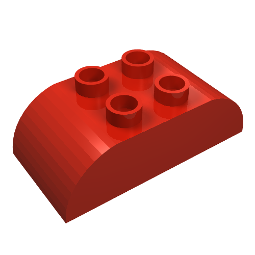 Rendu LDraw de Duplo brique 2 x 4 sommet courbé (Duplo Brick 2 x 4 Curved Top), couleur indicative