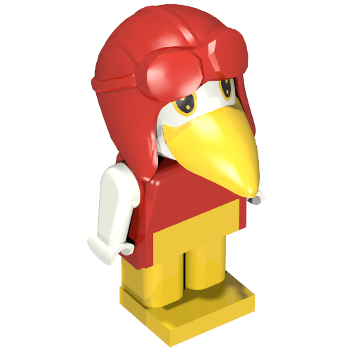 Rendu LDraw de Figurine Fabuland Crow 3 avec casque d'aviateur (Fabuland Figure Crow 3 with Aviator Helmet), couleur indicative
