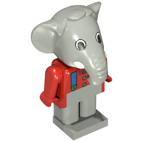Rendu LDraw de Figurine Fabuland, éléphant edward (elton) avec bretelles (Fabuland Figure, Edward (Elton) Elephant with Suspenders), couleur indicative