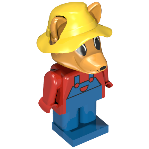 Rendu LDraw de Fabuland Figure Fox 2 avec Yellow Hat, couleur indicative