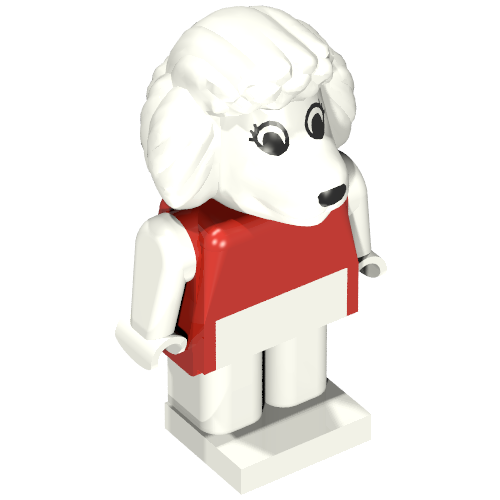 Rendu LDraw de Fabuland figurine caniche avec des yeux blancs (Fabuland Figure Poodle with White Eyes), couleur indicative