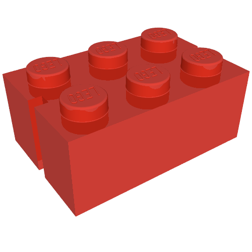 Rendu LDraw de Brique 2 x 3 avec 2 Slots on Short Sides, couleur indicative