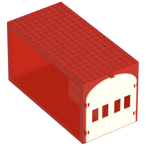 Rendu LDraw de Fabuland, Bâtiment, Bloc de garage avec fenêtres blanches et portes blanches (Fabuland, Building, Garage Block with White Windows and White Doors), couleur indicative
