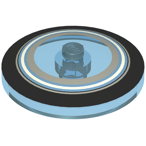 Rendu LDraw de Plat 4 x 4 inversé [Radar] avec motif imprimé Cercles noir, bleu clair et argent métallique (Dish 4 x 4 Inverted [Radar] with Black, Light Blue, and Metallic Silver Circles Print), couleur indicative