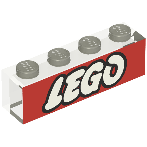 Rendu LDraw de Brique 1 x 4 avec LEGO Logo ouvert "O" / Motif imprimé rouge (Brick 1 x 4 with LEGO Logo Open "O"/Red Print), couleur indicative