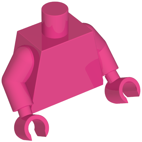 Rendu LDraw de Torse, bras rose foncé, mains rose foncé [sans motif] (Torso, Dark Pink Arms, Dark Pink Hands [Plain]), couleur indicative