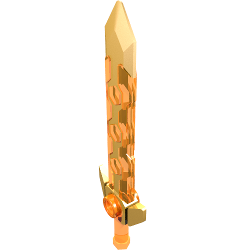 Rendu LDraw de Épée d'arme longue avec motif d'or de perle de crossguard angulaire (Weapon Sword Long with Angular Crossguard Pearl Gold Pattern), couleur indicative
