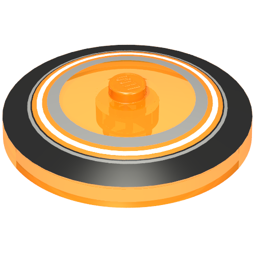 Rendu LDraw de Plat 4 x 4 inversé [Radar] avec motif imprimé Cercles d'Argent Noir, Orange et Métallique (Dish 4 x 4 Inverted [Radar] with Black, Orange, and Metallic Silver Circles Print), couleur indicative