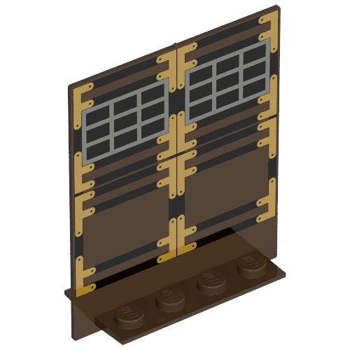 Rendu LDraw de Pivotant, Base plate 2 x 5 x 5 avec motif imprimé Ninja (Swivel, Flat Base 2 x 5 x 5 with Ninja Print), couleur indicative