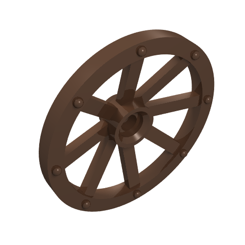 Rendu LDraw de Chariot de roue grand (33mm d.), trou rond pour goupille de support de roue (Wheel Wagon Large (33mm D.), Round Hole For Wheel Holder Pin), couleur indicative