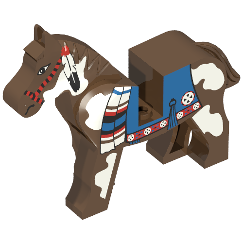 Rendu LDraw de Animal, Horse, Movable tête, Blue Blanket, Right Side Red Circle Print, couleur indicative