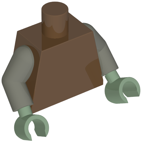 Rendu LDraw de torse, Dark Gray Arms, Sand Green Hands [Plain], couleur indicative