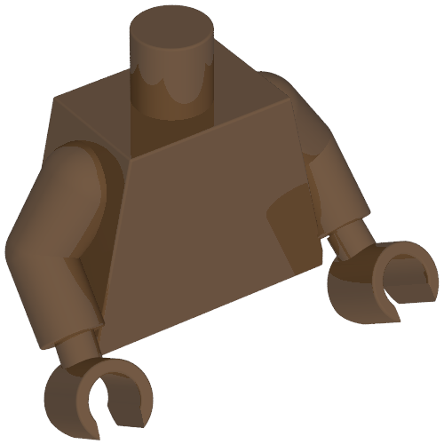 Rendu LDraw de Torse, bras bruns, mains brunes [sans motif] (Torso, Brown Arms, Brown Hands [Plain]), couleur indicative