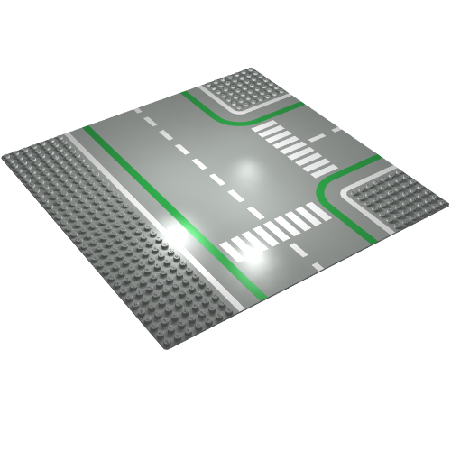 Rendu LDraw de Baseplate 32 x 32 avec 7-tenon T Intersection and Road avec Crosswalks Print, couleur indicative