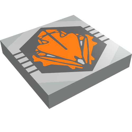 Rendu LDraw de Tuile 2 x 2 avec motif imprimé OVNI orange (Tile 2 x 2 with Orange UFO Print), couleur indicative