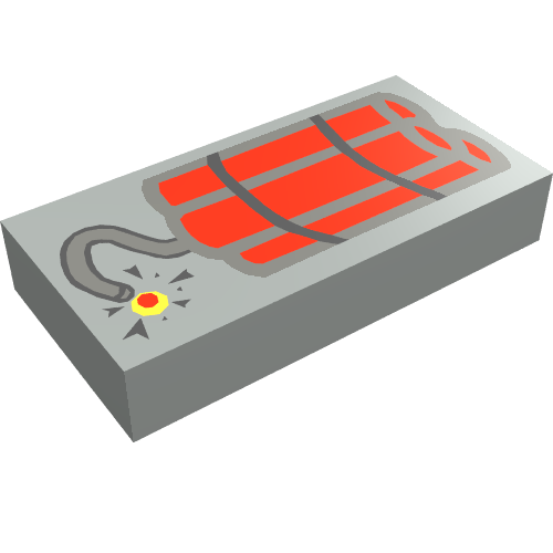 Rendu LDraw de Tuile 1 x 2 avec motif imprimé Dynamite (Tile 1 x 2 with Dynamite Print), couleur indicative