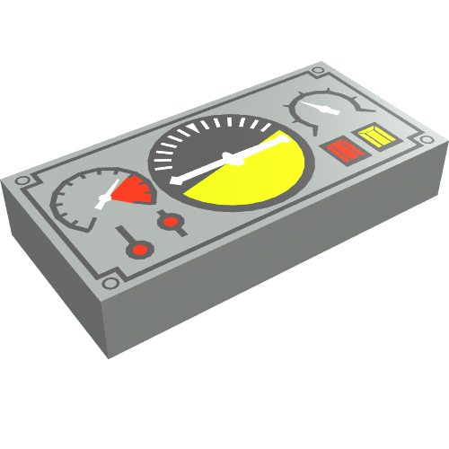 Rendu LDraw de Tuile 1 x 2 avec motif imprimé Avionique Noir et Vert (Tile 1 x 2 with Avionics Black and Green Print), couleur indicative