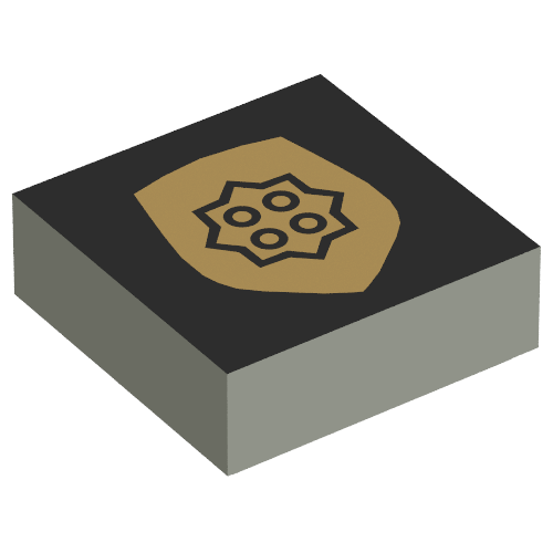 Rendu LDraw de Tuile 1 x 1 avec badge d'or imprimé (Tile 1 x 1 with Gold Badge Print), couleur indicative