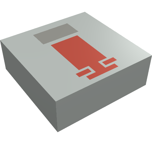 Rendu LDraw de Tuile 1 x 1 avec motif imprimé Mini Snowspeeder rouge et gris (Tile 1 x 1 with Red and Gray Mini Snowspeeder Print), couleur indicative