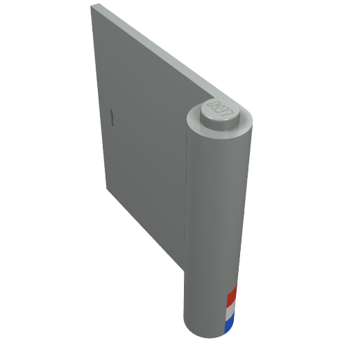 Rendu LDraw de Porte 1 x 5 x 4 gauche avec motif imprimé rouge/blanc/bleu rayé et bleu train (Door 1 x 5 x 4 Left with Red/White/Blue Stripe & Blue Train Logo Print), couleur indicative