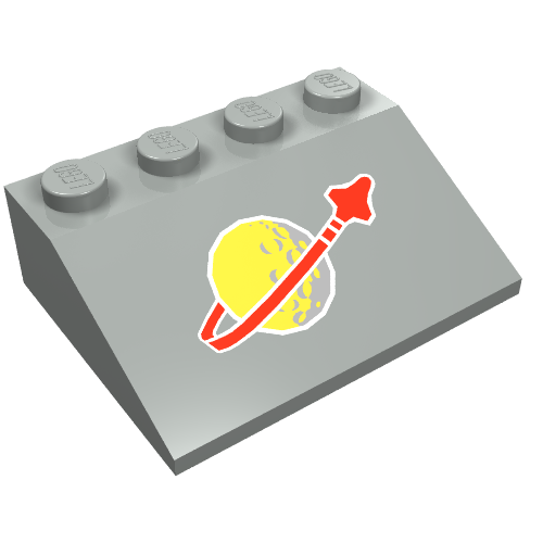 Rendu LDraw de Brique inclinée 33° 3 x 4 avec motif imprimé logo espace classique (Brick Sloped 33° 3 x 4 with Classic Space Logo Print), couleur indicative