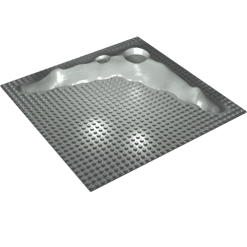 Rendu LDraw de Plaque de base Cratères 32 x 32 sans cratère tenons (Baseplate Raised 32 x 32 Craters without Crater Studs), couleur indicative