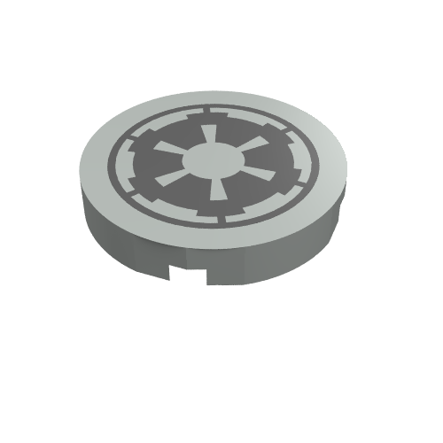 Rendu LDraw de Tuile ronde 2 x 2 avec logo impérial imprimé (Tile Round 2 x 2 with Imperial Logo Print), couleur indicative