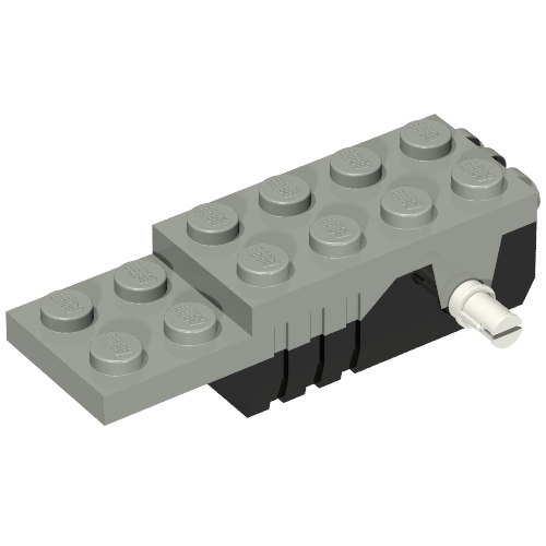 Rendu LDraw de Light Gray Pullback Motor 6 x 2 x 1 1/3 avec Black Base, White Shafts (Motor 1), couleur indicative