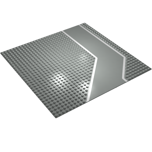 Rendu LDraw de Baseplate 32 x 32 avec 9-tenon Angled Driveway / Road avec White Lines Print, couleur indicative