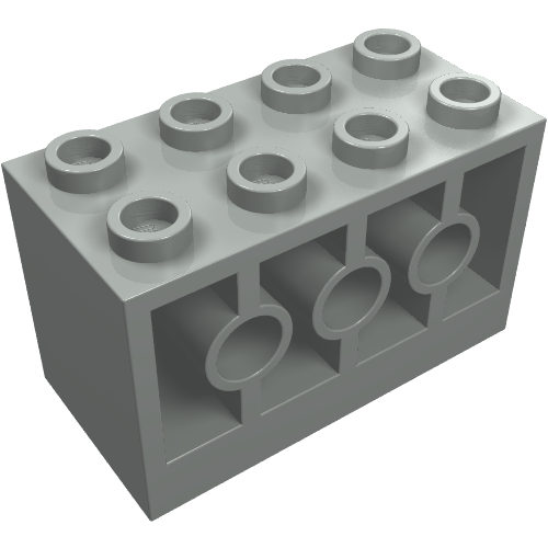 Rendu LDraw de Brique 2 x 4 x 2 avec trous sur les côtés, supports renforcés entre les tubes (Brick 2 x 4 x 2 with Holes on Sides, Reinforced Supports between Tubes), couleur indicative