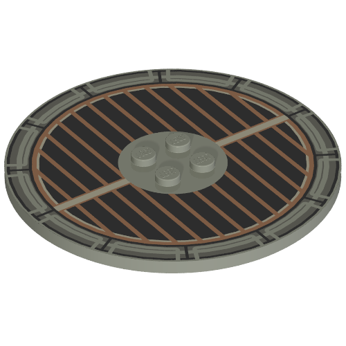 Rendu LDraw de Plaque spéciale ronde 8 x 8 avec 2 x 2 Center tenon avec Grille Print, couleur indicative