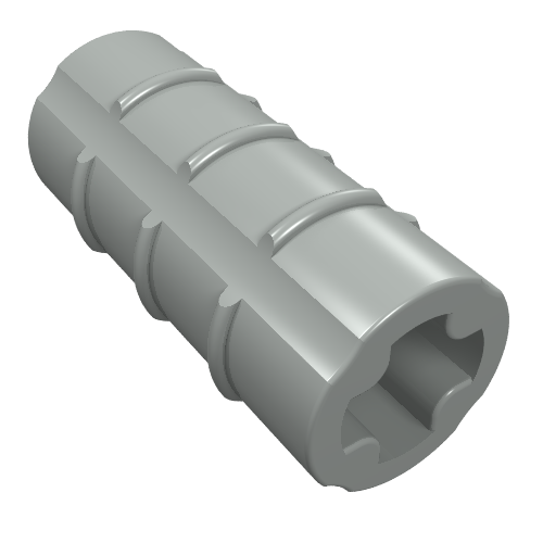 Rendu LDraw de Axe Technic Connecteur rainuré [avec + trou + orientation] (Technic Axle Connector Ridged [with + Hole + Orientation]), couleur indicative