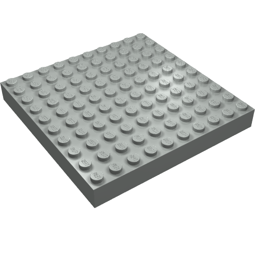 Rendu LDraw de Brique 10 x 10 sans tubes inférieurs, avec support croisé '+' (début plaque de base) (Brick 10 x 10 without Bottom Tubes, with '+' Cross Support (early Baseplate)), couleur indicative