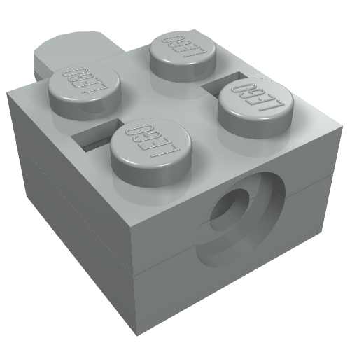Rendu LDraw de Support de bras brique 2 x 2 sans trou et 1 bras (Arm Holder Brick 2 x 2 without Hole and 1 Arm), couleur indicative