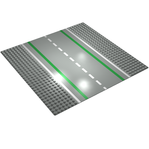 Rendu LDraw de Baseplate 32 x 32 avec 7-tenon Straight avec Road avec White Sidelines Print, couleur indicative