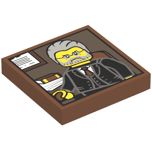 Rendu LDraw de Tuile 2 x 2 avec portrait de minifigurine masculine avec cheveux gris et barbe, motif imprimé costume noir (Tile 2 x 2 with Portrait of Male Minifig with Gray Hair and Beard, Black Suit Print), couleur indicative