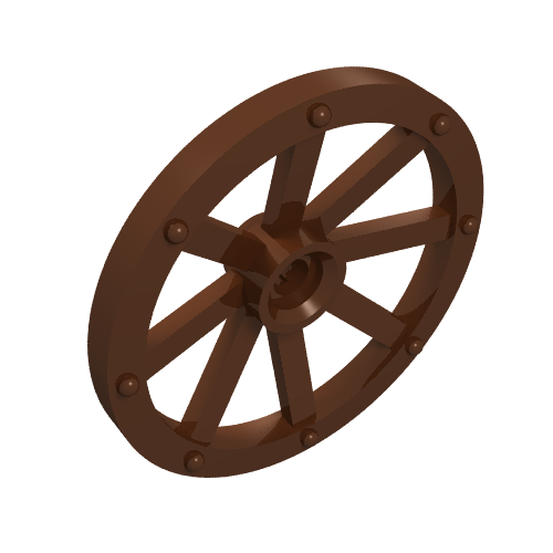 Rendu LDraw de Wagon à roues grand (33mm d.), trou cranté pour goupille porte-roues (Wheel Wagon Large (33mm D.), hole notched for wheels holder pin), couleur indicative