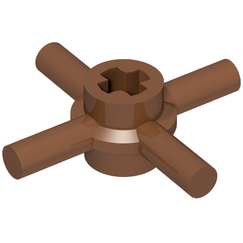 Rendu LDraw de Axe Technic Hub de connecteur avec 4 barres à 90°, renforcé trou pour axe (Technic Axle Connector Hub with 4 Bars at 90°, Reinforced Axle Hole), couleur indicative